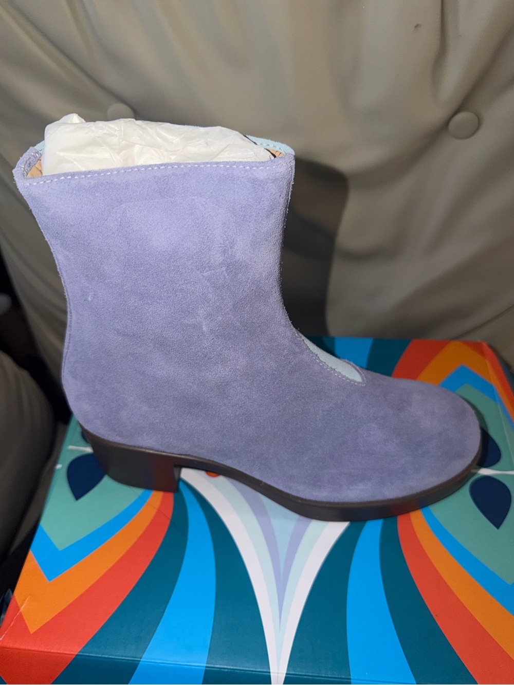 Lavender Suede Block Heel Ankle Boot - Women